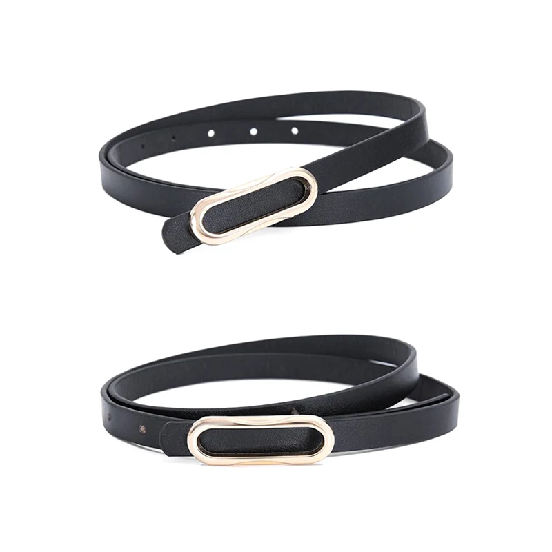 New Minimalist Versatile Women's PU Thin Belt Metal Buckle Matching Belt Female Sweater Adjustable Waistband Dress Jeans