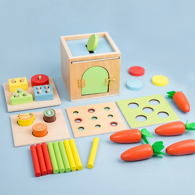 LIQU Baby Montessori Toys for Toddler Age 1 2 3 Year Old Boy Girl,6-in-1  Wooden Preschool Learning Education Sensory Fine Motor