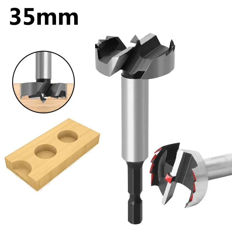 

35mm Woodworking Multi-tooth Forstner Drill Bit Hex Shank High Carbon Steel Self-centering Hinge Boring Hole Saw Cutter Tool