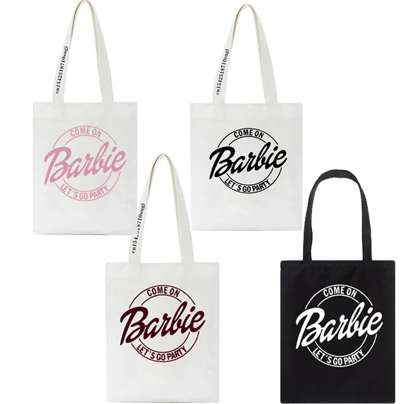 

Simple Barbie Letter Shoulder Bag Printing Portable Canvas Handbag Foldable Student Shopping Outdoor Packet Girls Accessory Gift