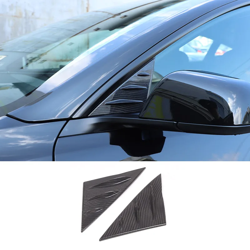 

For Tesla Model 3 2023 2024 Real Carbon Fiber Rearview Mirror Side Triangle Spoiler Trim Decorative Sticker Car Accessories