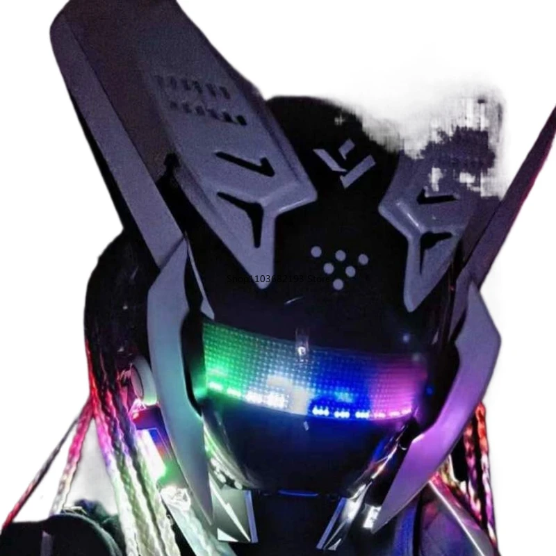

Cyberpunk face mask cosplay male and female luminous mask Predator helmet mecha wind helmet braid