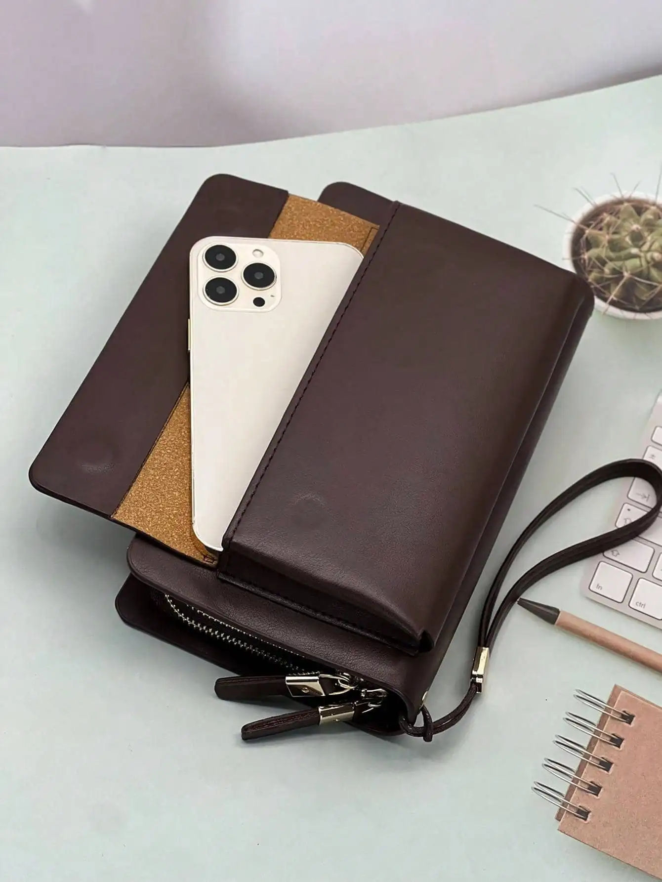 Mode Retro Clutch lässig große Kapazität Doppel reiß verschluss Handtasche Handy tasche Karte Veranstalter Brieftasche Brieftasche Clutch Armband Tasche – Detail 8