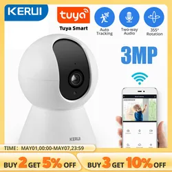 KERUI 3MP Tuya Smart Mini WiFi IP Camera Indoor Wireless Home Security AI Human Detect CCTV Surveillance Camera Auto Tracking