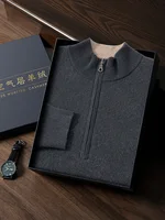 Men's 100% Cashmere Sweater Zipper Pullover Mock Neck Long Sleeve Air Layer Thickened Cashmere Knitwear Autumn Winter Clothing 1