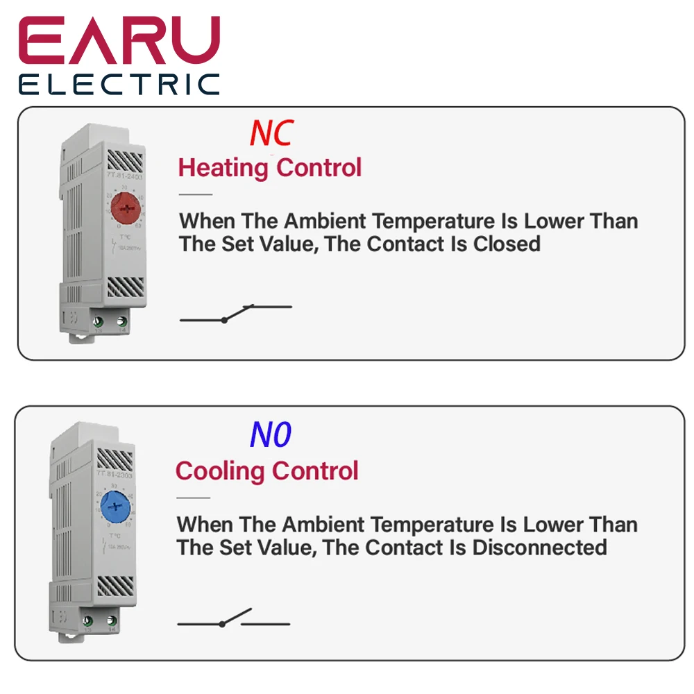 35mm Din Rail NO NC 0-60℃ Industrial Temperature Regulator Automatically Adjusts