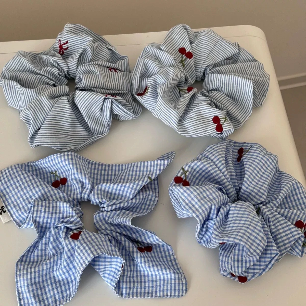 Embroidered Floral Lace Hair Scrunchies and Headbands - Sweet Blue Accessories