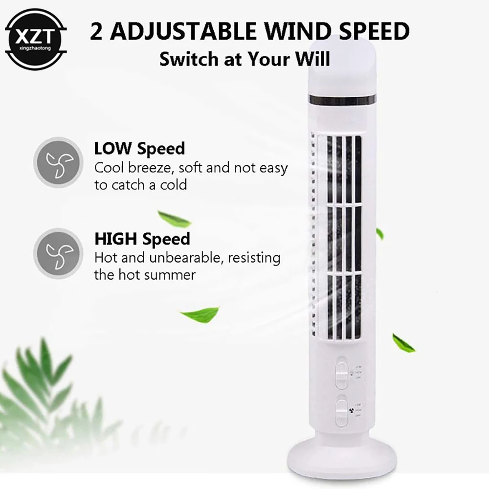 Vertical Electric Fans Desktop Tower 3W Air Cooler Bladeless with Light USB Plug-in Or Battery Powered 2-speed for Travel Sports