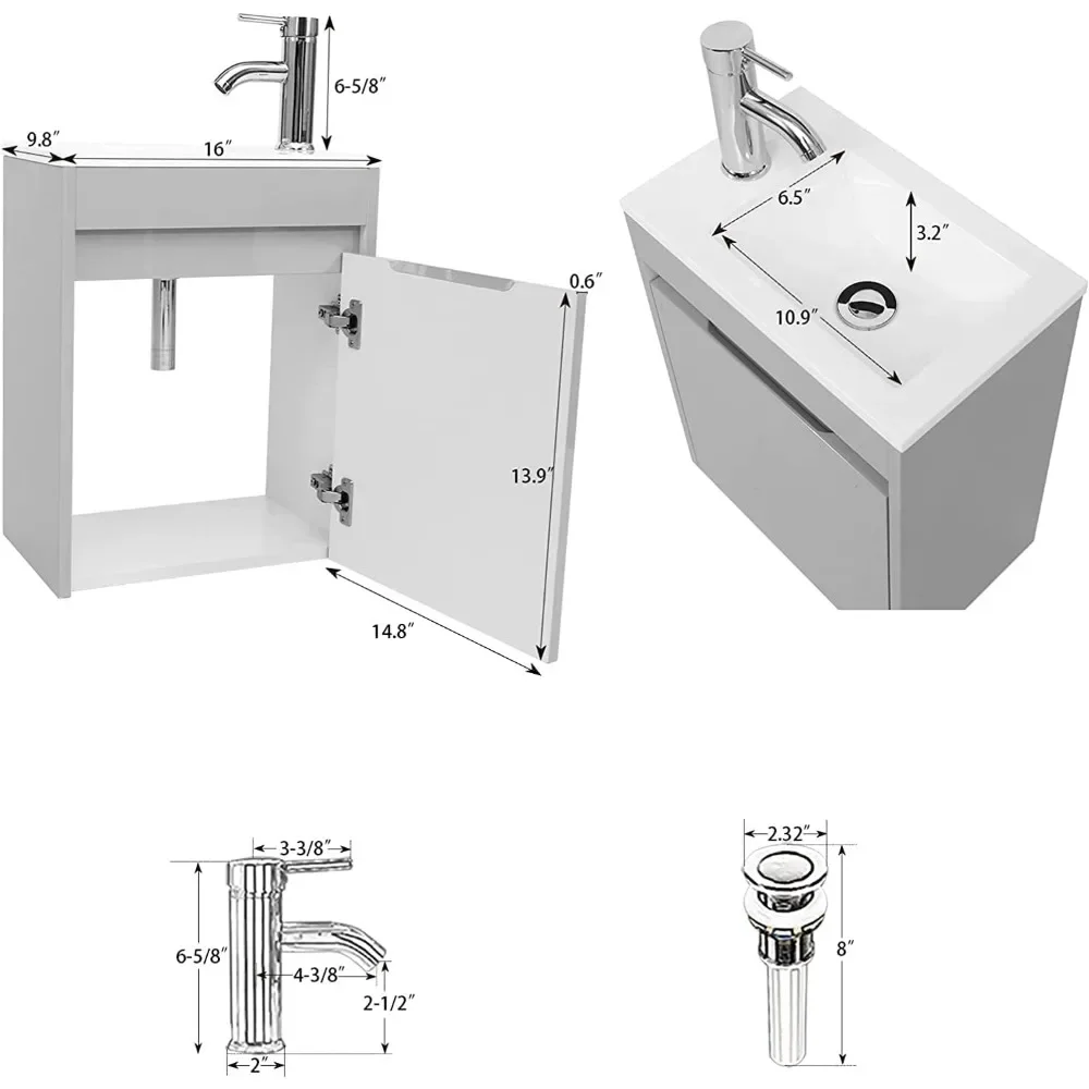Small Bathroom Vanity Wall Mounted,Small Bathroom Vanity with Ceramic Sink,Bathroom Vanity and Sink Combo 5