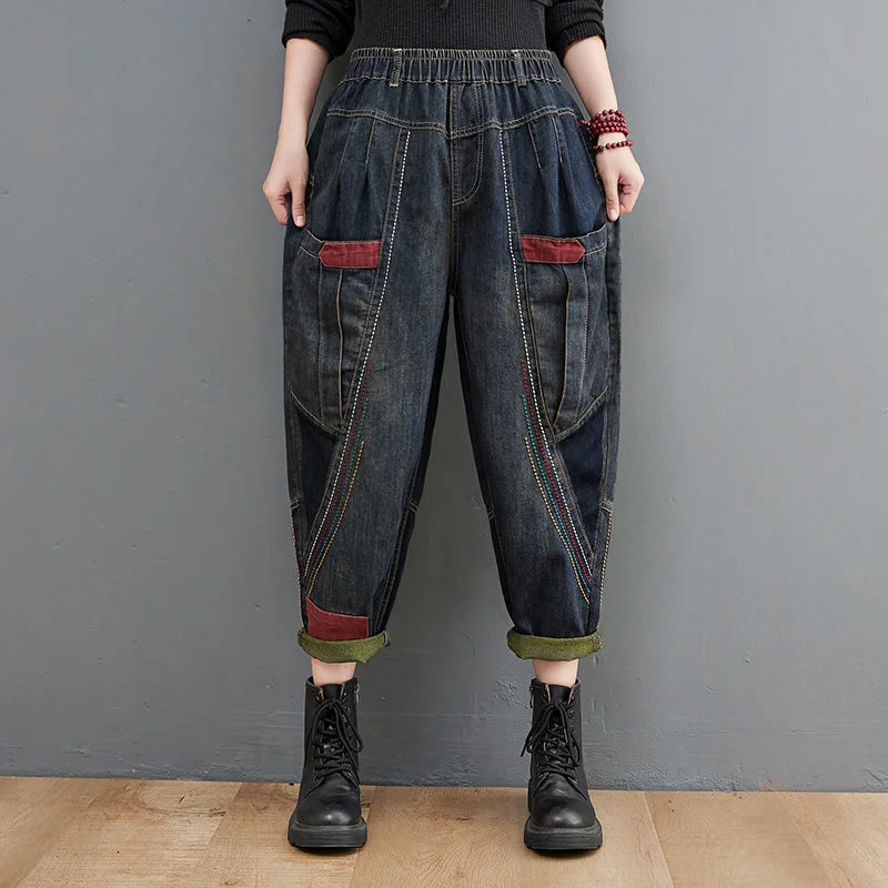 

Women Vintage High Waist Denim Pants 2024 Autumn Baggy Jeans Ladies Casual Retro Cowboy Harajuku Y2K Cropped Harem Trousers