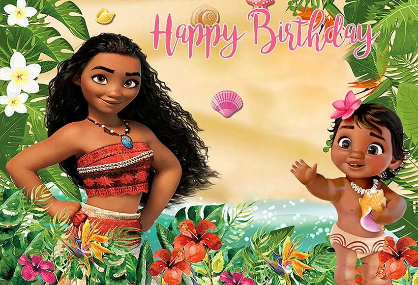 7x5ft Personalized Happy Birthday Party Baby Moana Maui Baby Sea Beach Custom Photo Backdrop Background Vinyl 2cm X 150cm Backgrounds Aliexpress