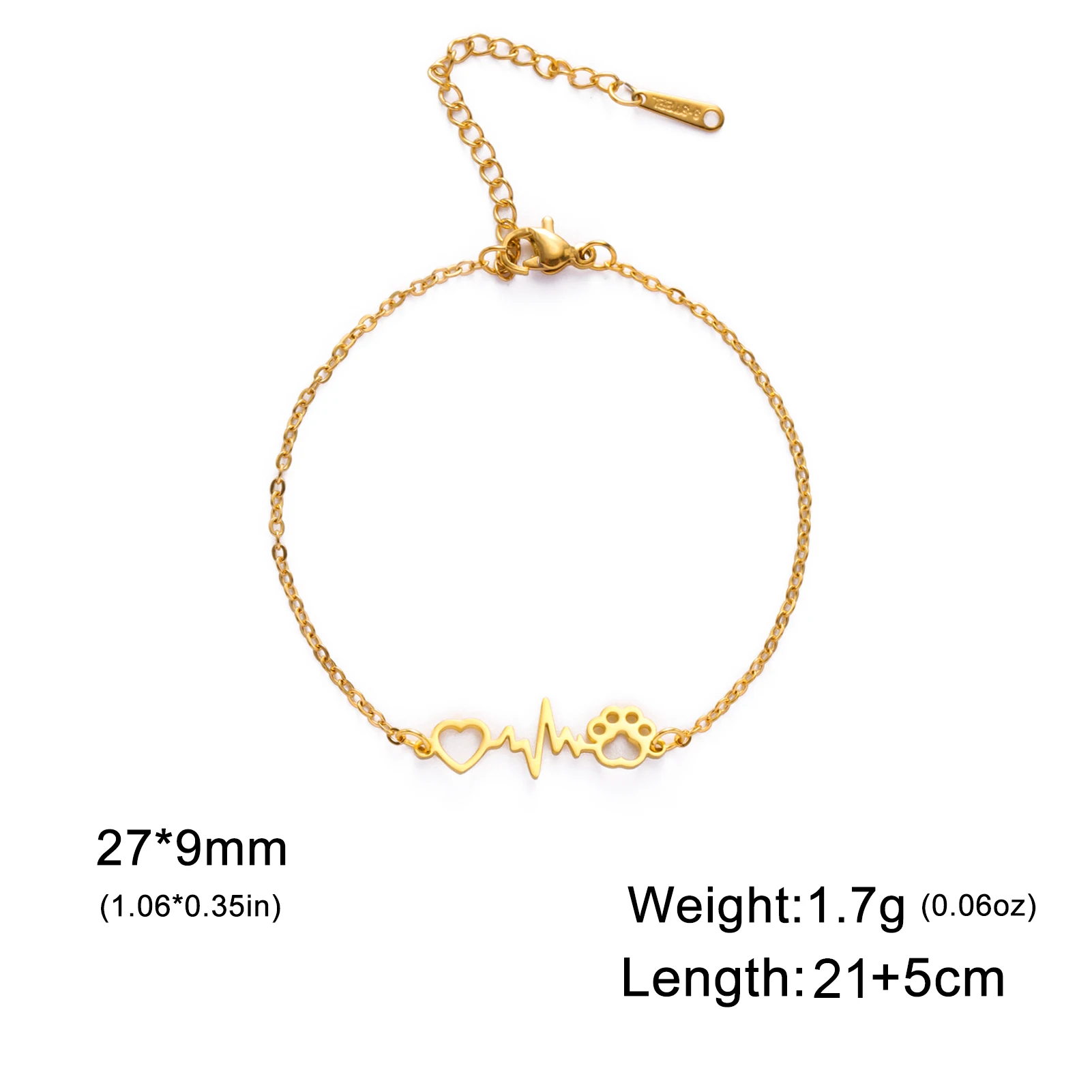 Cute Stainless Steel Gold Color Heartbeat Cat Dog Paw Anklet For Women Lucky Red Rope - PeticaDeals