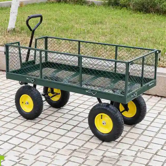 Háztartási Kerti Kocsi Udvari Kemping Gyep 4 Kerekes Barrow Tengerparti Kültéri Acél Összecsukható