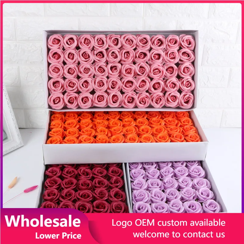 50PCS/Box Artificial Rose Soap Flower 4-layer Wedding Party Christmas Decoration Valentines's Day DIY Decor Accessories