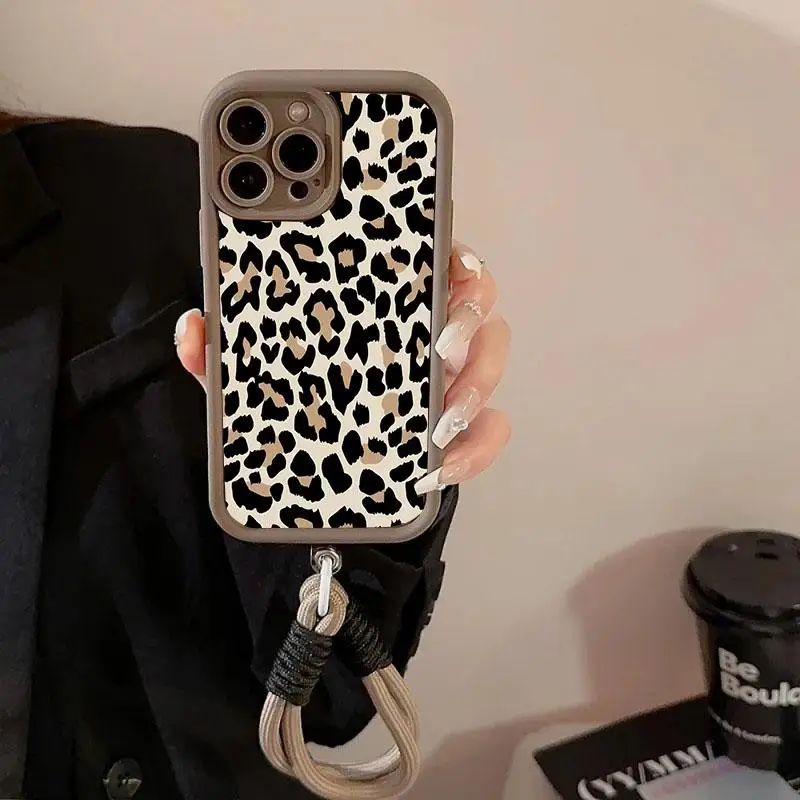 Leopard Print Silicone Skin Phone Case with Hand Grip