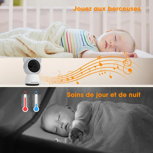 HD 5 Inch LCD Baby Monitor Two Way Talk PTZ Camera Remote Control And View Built-in Lullabies Temperature Test For New Born Baby 5