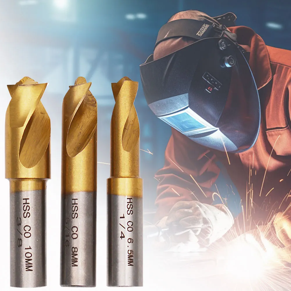 3Pcs 6.5/8/10mm High Strength Spot Weld Cutter Drill Bit Titanium Plating Sawtooth Point Countersink Bit for Wood Steel Milling
