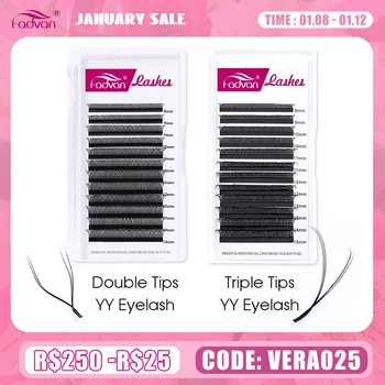Fadvan 3D YY 모양 속눈썹 익스텐션, 3 분할 팁 속눈썹, 부드러운 BASF 속눈썹, C/D/DD 컬, 수제, 고품질 프리메이드 선풍기 속눈썹