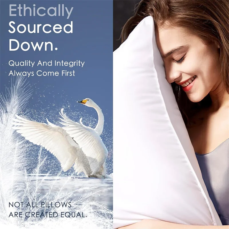 2Pcs 93% Goose Feather Down Pillows Neck Pillows for Sleeping 1 Pair Bed Pillow Inserts 100% Cotton Shell Standard Queen King 4