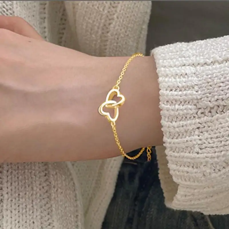 Bracelet Heart To Heart Matching Double Small Hollow Bracelet Simplicity Style Fashionable Temperament