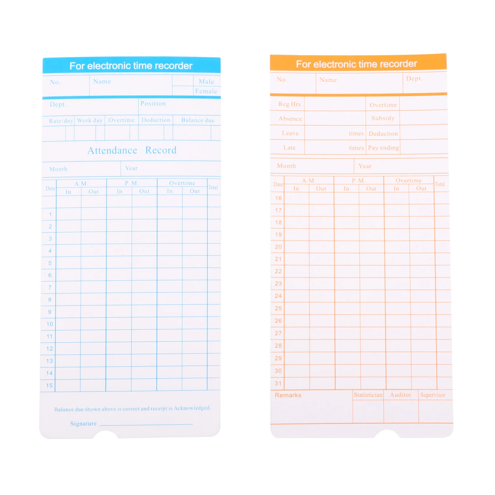 1 set of Monthly Time Print Sheeting Cards Time Attendance Recording For Office