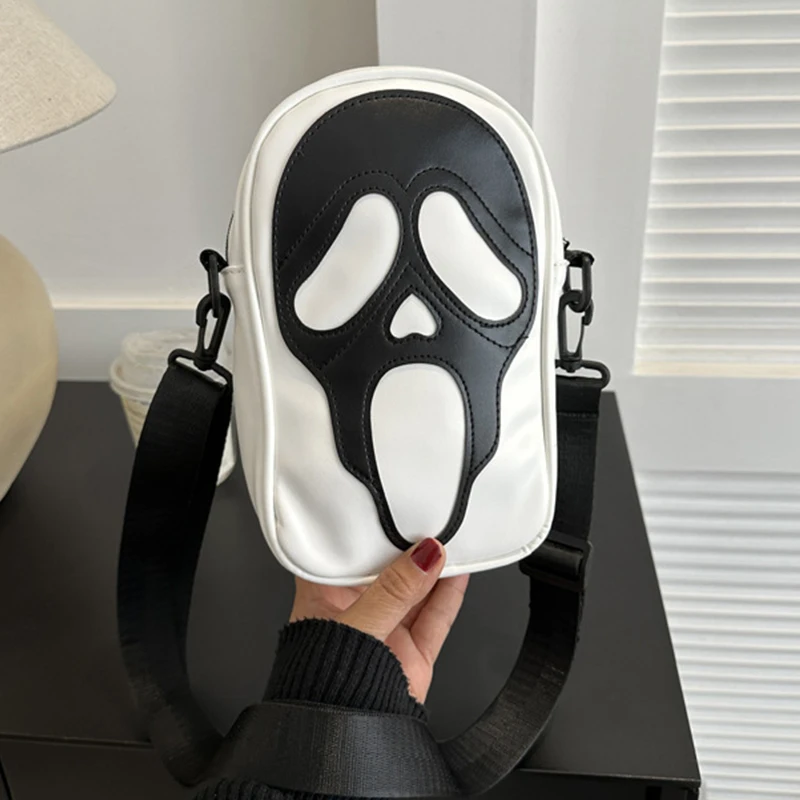 

Funny Ghost Face Bag Personality Shoulder Bags Fun Lovely Devil Bag Clash Colors Stitching Tide PU Leather Small Satchel Purse