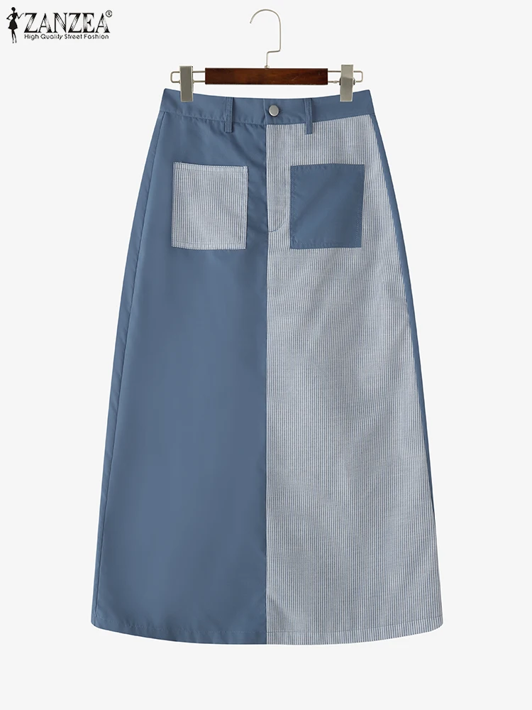 Polyester Striped Maxi Skirt for Women Casual Work