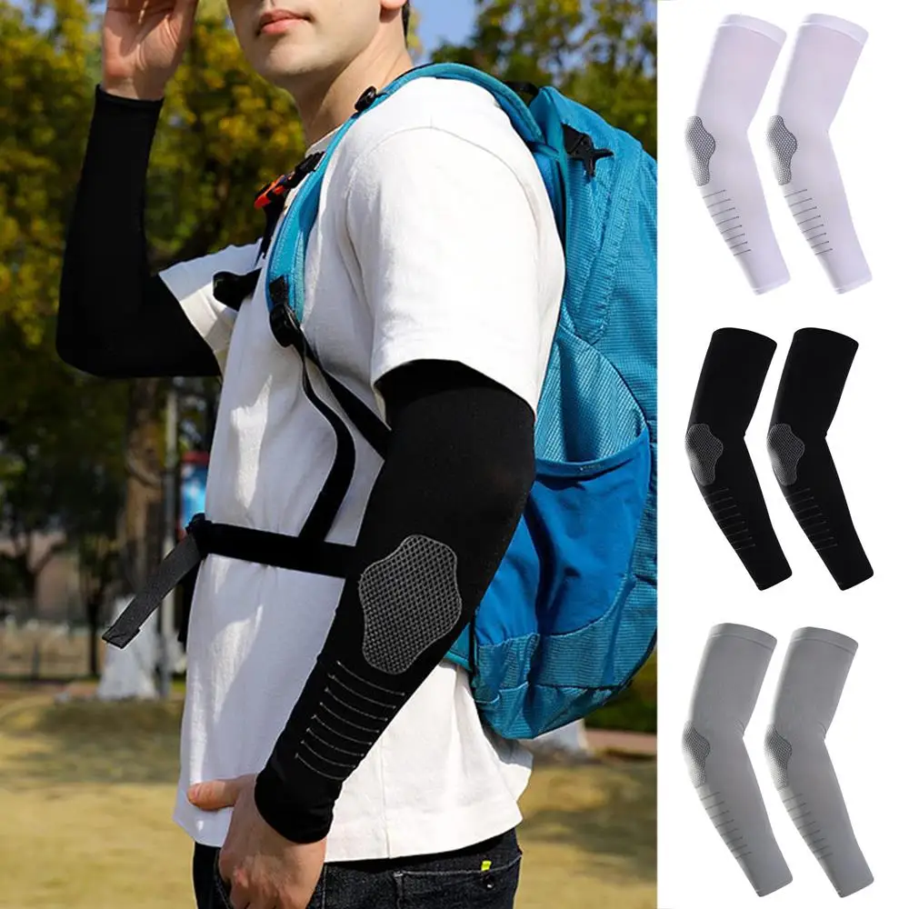 1 Pair Ice Silk Sports Man Arm Sleeves UV Protection Cycling Outdoor Travel Running Fitness Sunshade Cooling Summer Arm Covers