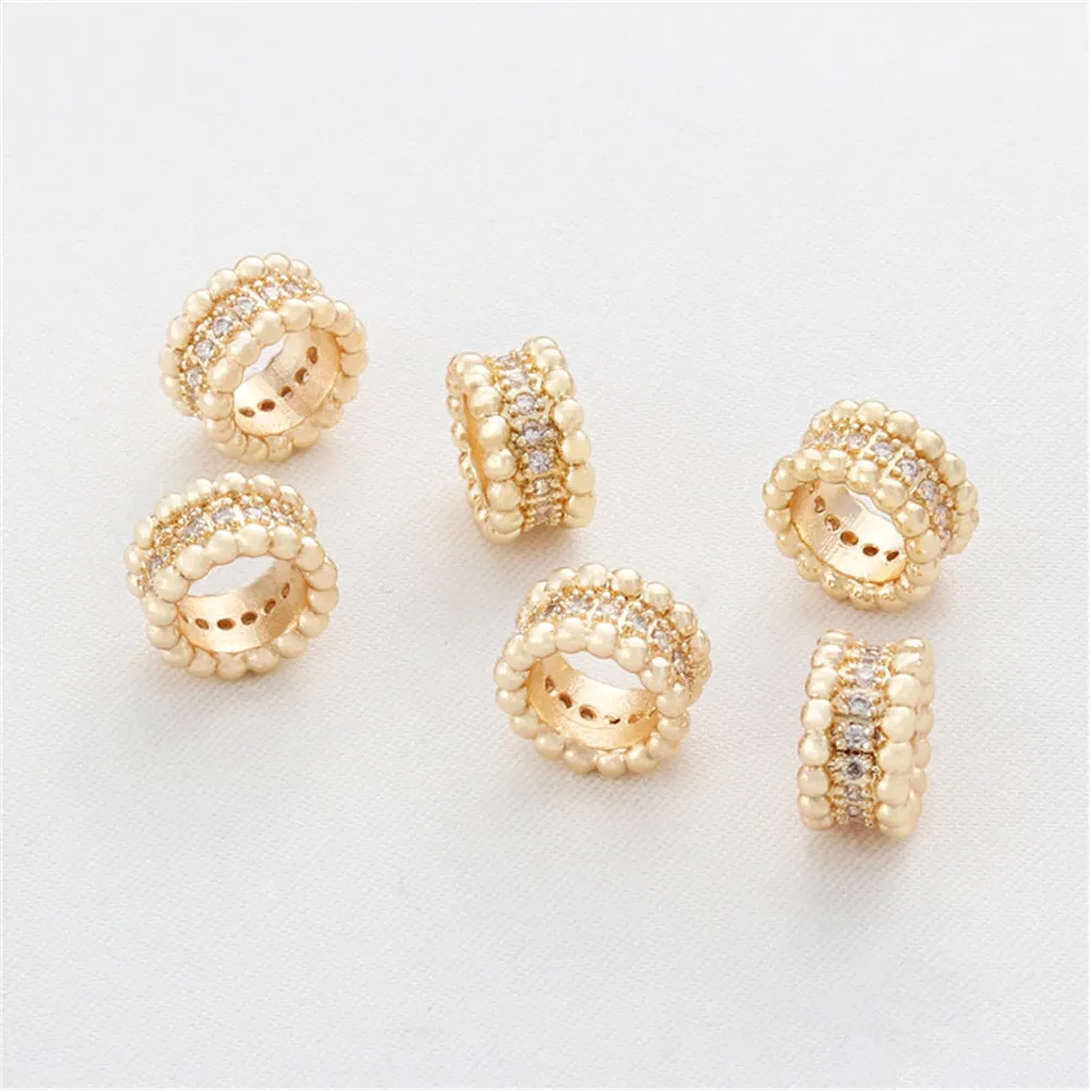 14K gold with zirconia large hole barrel beads running ring pendant diy beads spacer beads bracelet necklace jewelry accessories