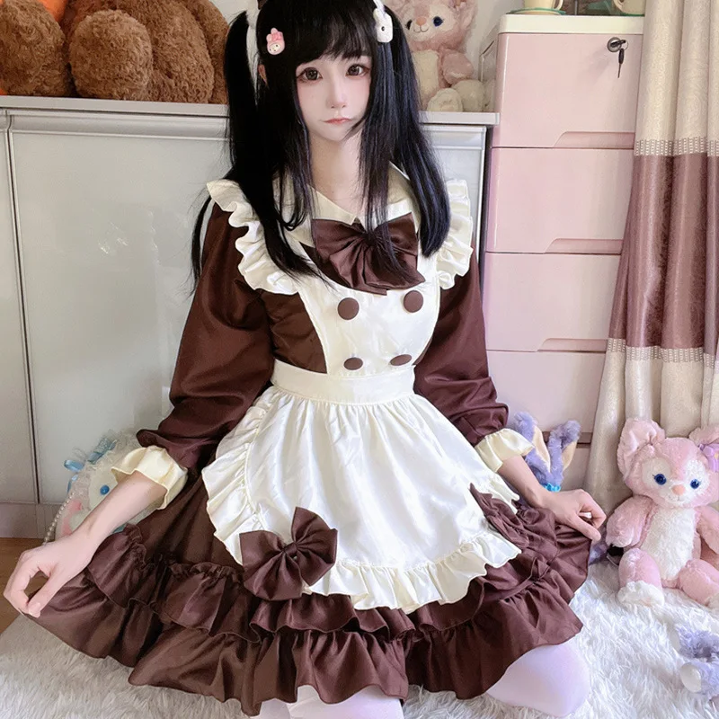 

New Halloween Carnival Cosplay Restaurant Maid Candy Girl Costume Coffee Shop Uniform Polyester Fibre Bow Lolita Dress Suit