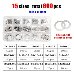 Ultrathin Stainless Steel Flat Washer and Shim Assortment Kit (600pcs 0.1mm)