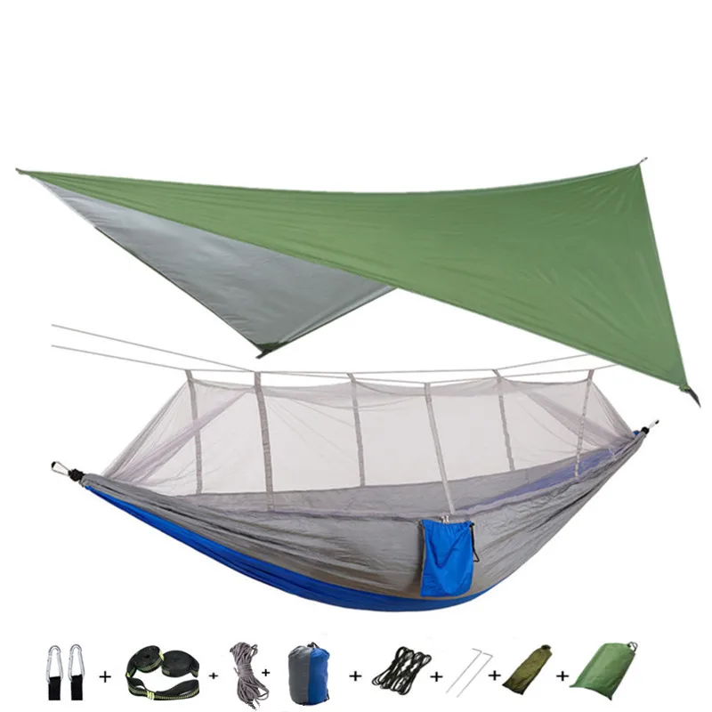 Camping Hammock with Mosquito Net&Rainfly Tent Tarp & Tree Straps,Portable Nylon Hammock Tent for Camping Hiking Backyard Travel 