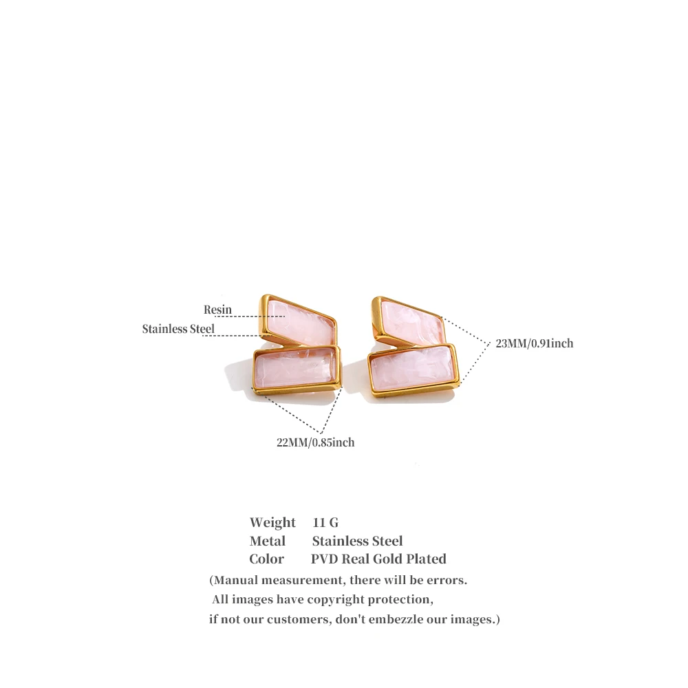 Yhpup Multi Color Stainless Steel Acrylic Resin Rectangle Stud Earrings Tarnish Resistant Daily Fashion Jewelry PVD Plated