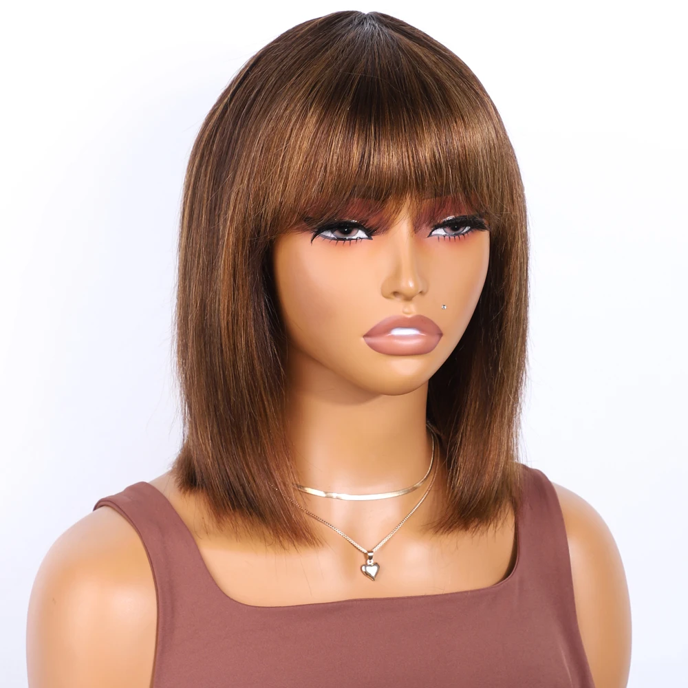 Human Hair Wigs Brazilian Short Straight Bob With Bangs Glueless for Women PHG4/30