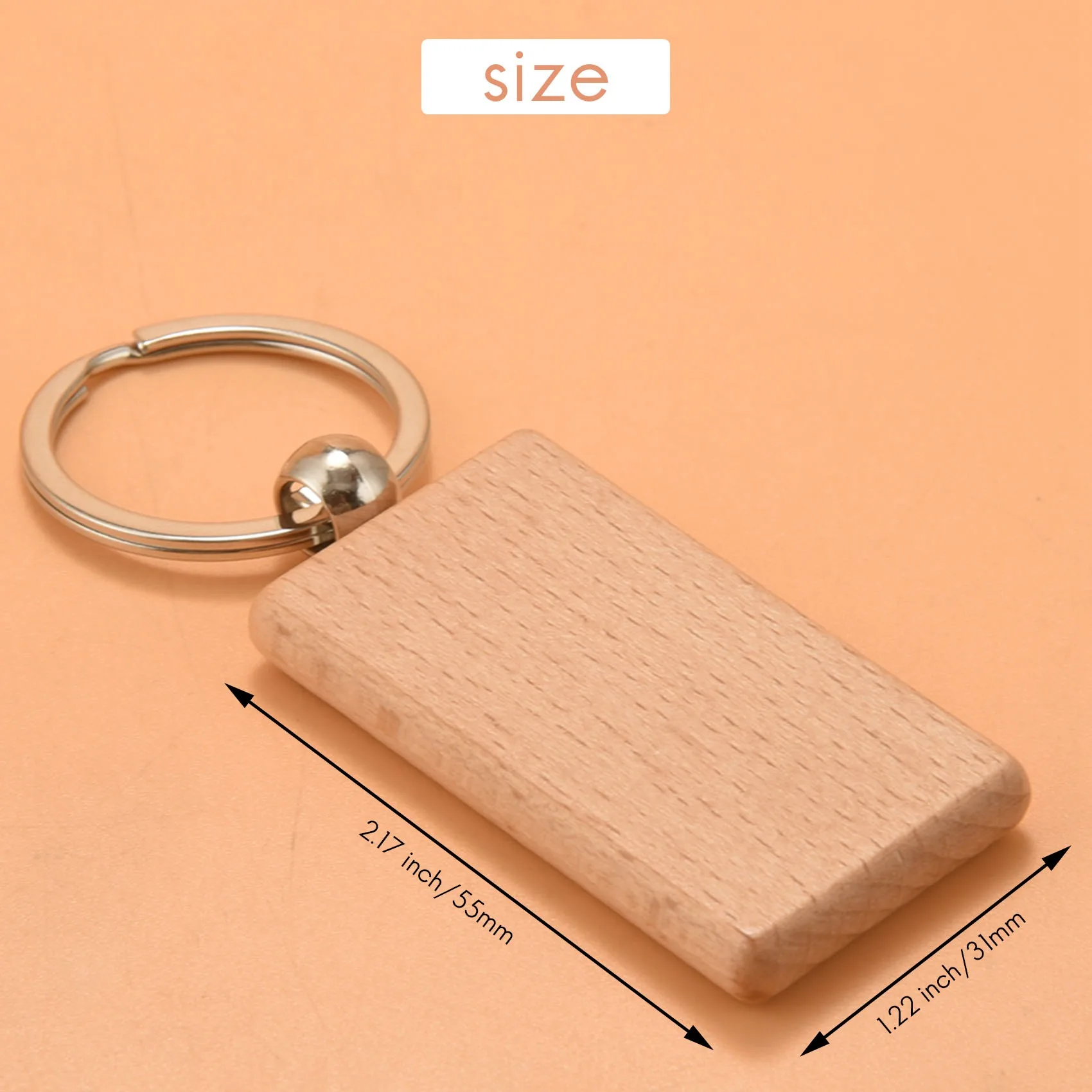 30개 빈 직사각형 나무 열쇠고리 DIY 나무 키체인 키 태그 DIY 선물 각인 가능