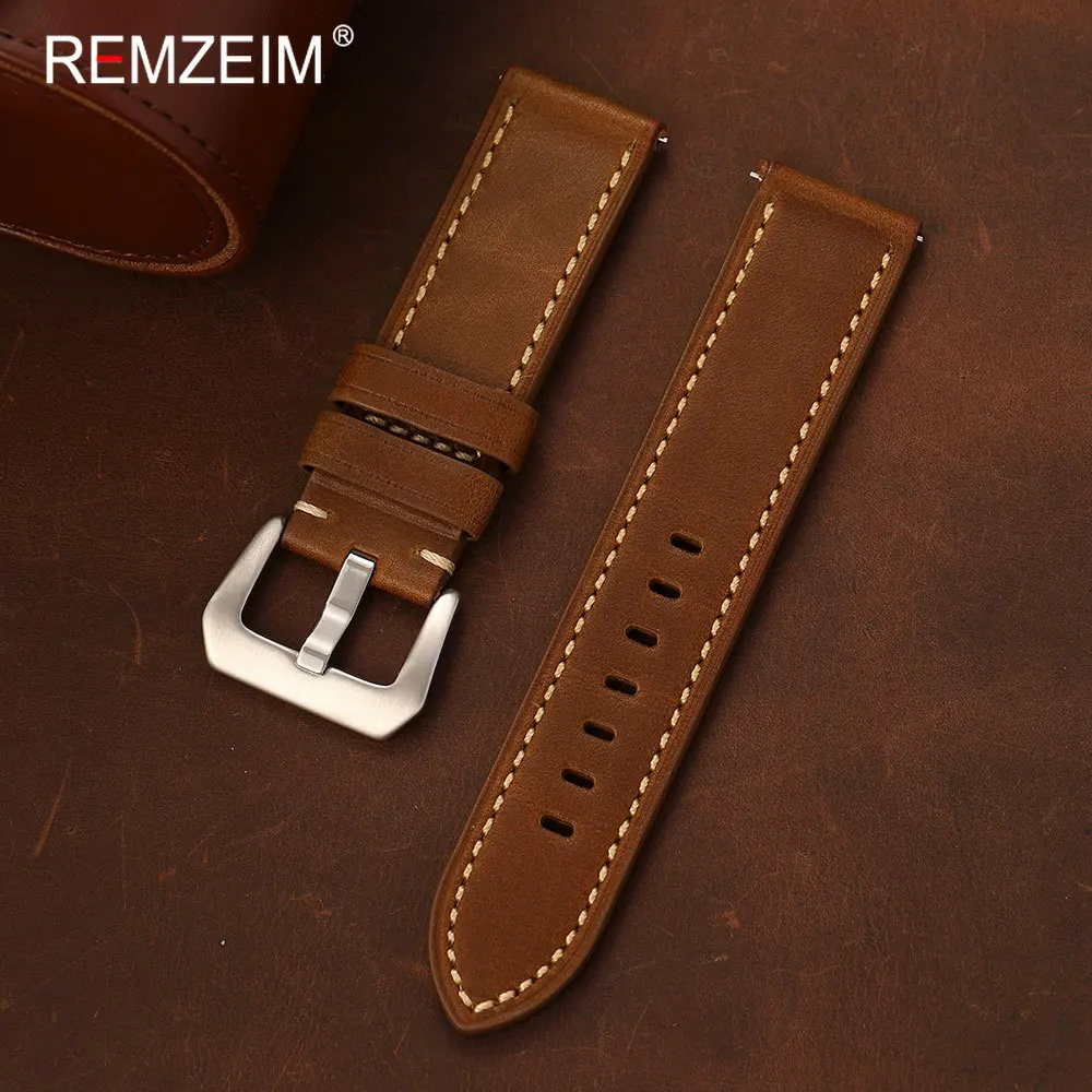 Vintage Oil Wax Leather Watch Band - Quick Release, Durable Calfskin Strap