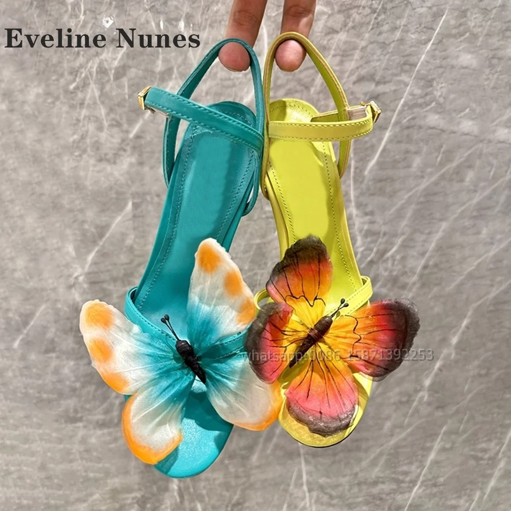 

Butterfly Flower Straight Strap Sandals Open Toe Stiletto Hollow Out Side Air Women Heels Mixed Colors Sexy Runway Show Shoes