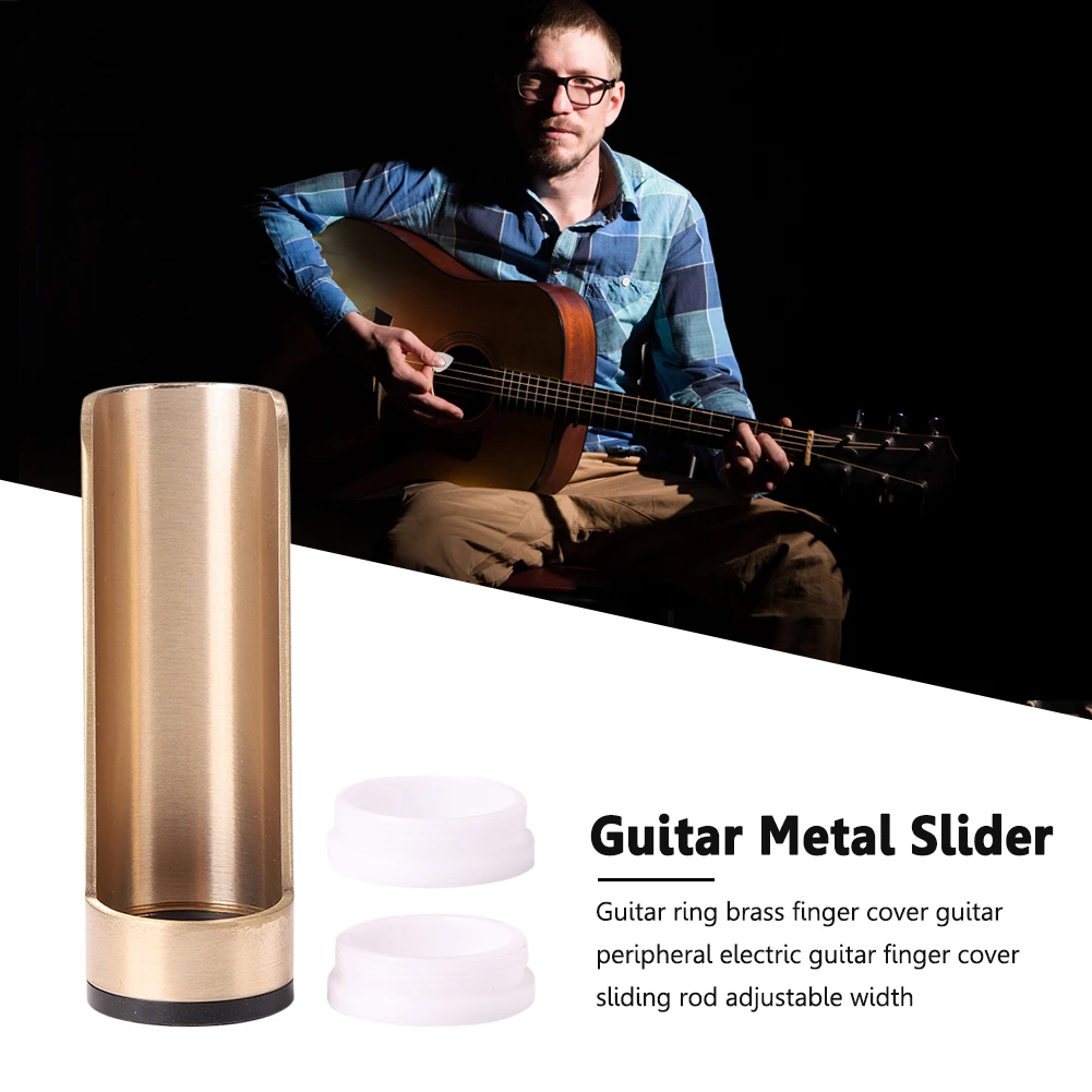 Semi-open Metal Finger Sleeve with 2 End Ring Brass Finger Slide Adjustable Width Guitar Slide for Electric & Acoustic Guitar
