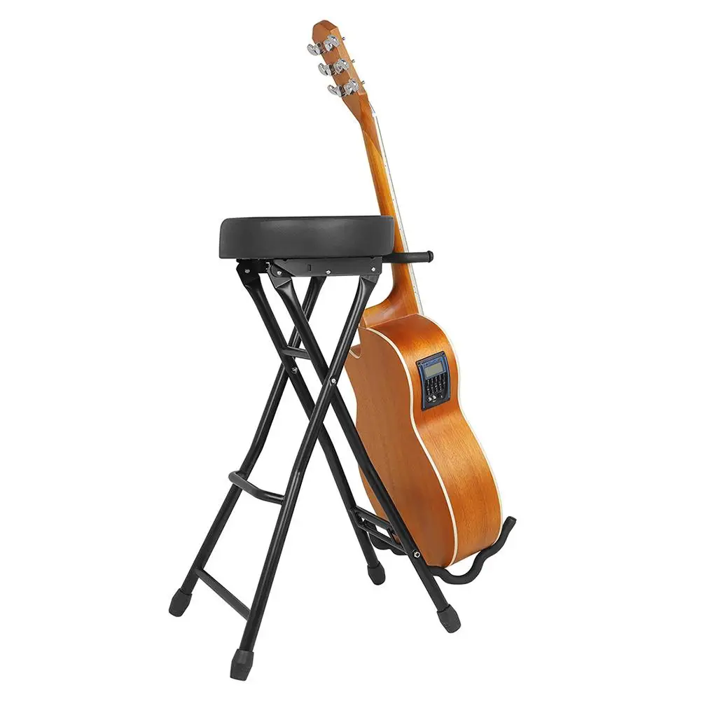 GuitarStoolWithPaddedCushionFoldableDualpurposeGuitarBracket