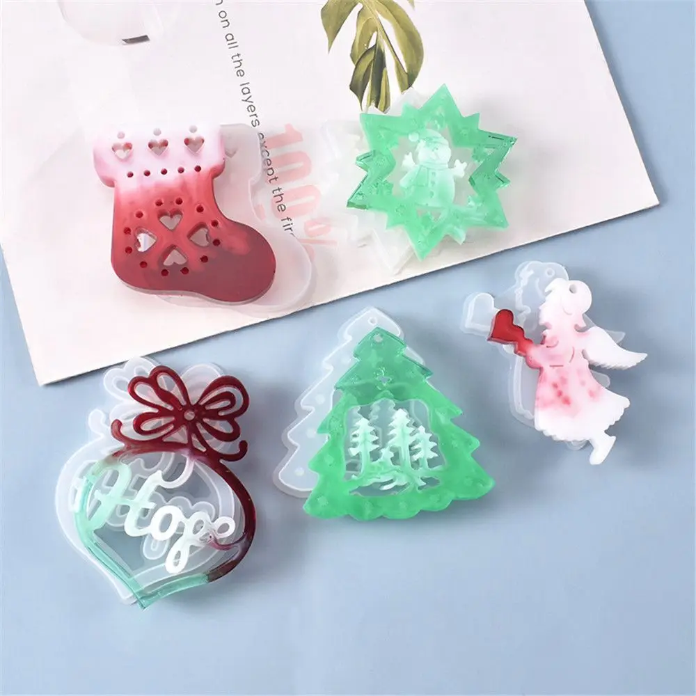 Christmas Tree Elk Snowflake Angel House Shaped Mould Xmas Ornament Epoxy Resin Molds Crystal Resin Mold DIY Hanging Tags Mould silicone mold