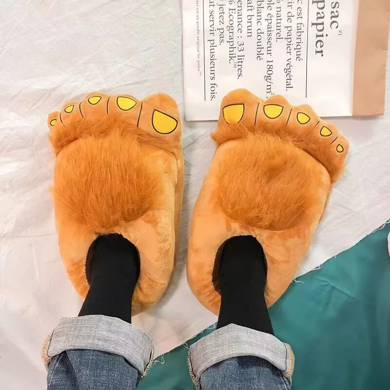 Fashionable Men's Wild Paw Slippers Home Fluffy Cotton Shoes Plus Size Mens Creative Animal Foot Shape Shoes Big feet Fur Slides