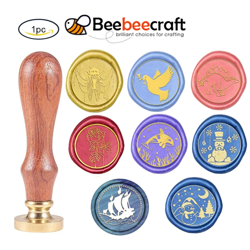 

1PC Wax Seal Stamp Cicada Vintage Wax Sealing Stamps Retro 25mm Removable Brass Head Wooden Handle for Envelopes Invitations