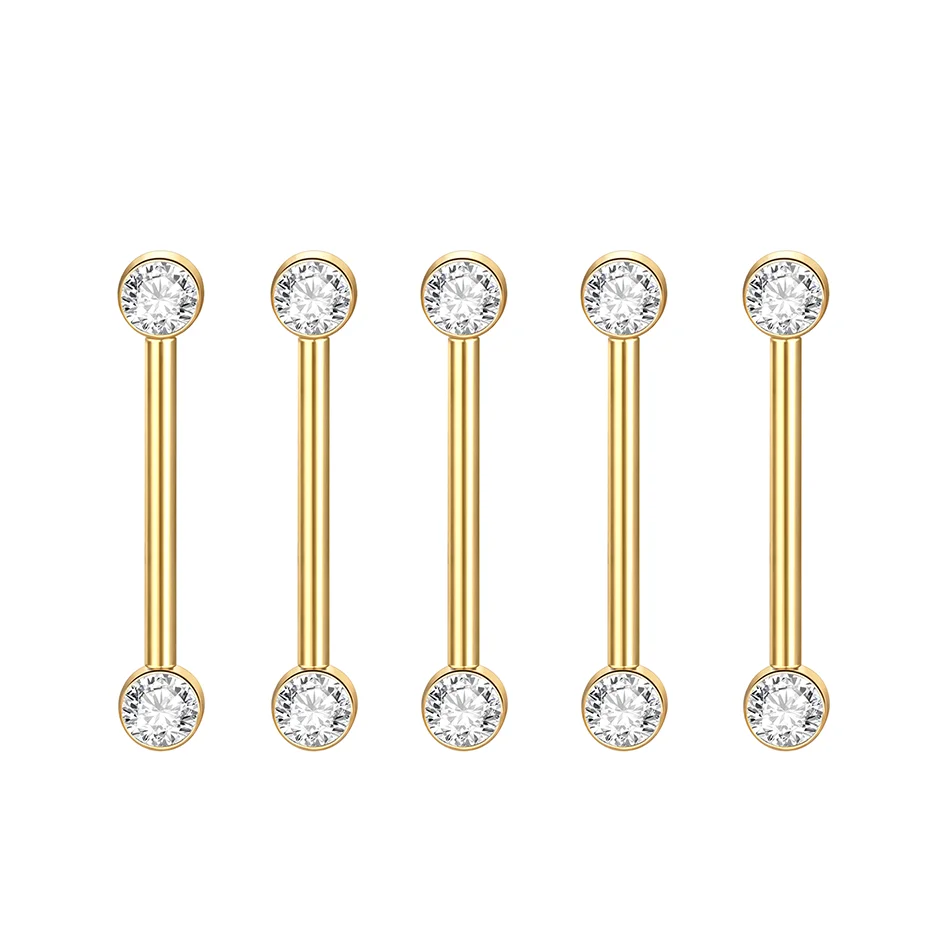 Titanium Internally Threaded Nipple Barbell with CZ Accents - Women's Body Jewelry