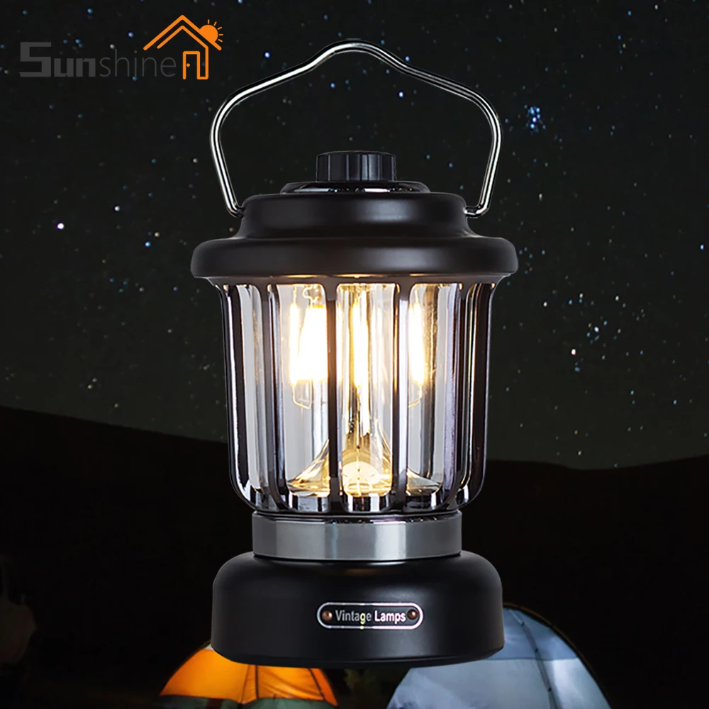 

Rechargeable Vintage Lamps Camping Lantern Tent Light Retro Nordic Portable Emergency Lighting Retro Outdoor Travel Garden Lamps