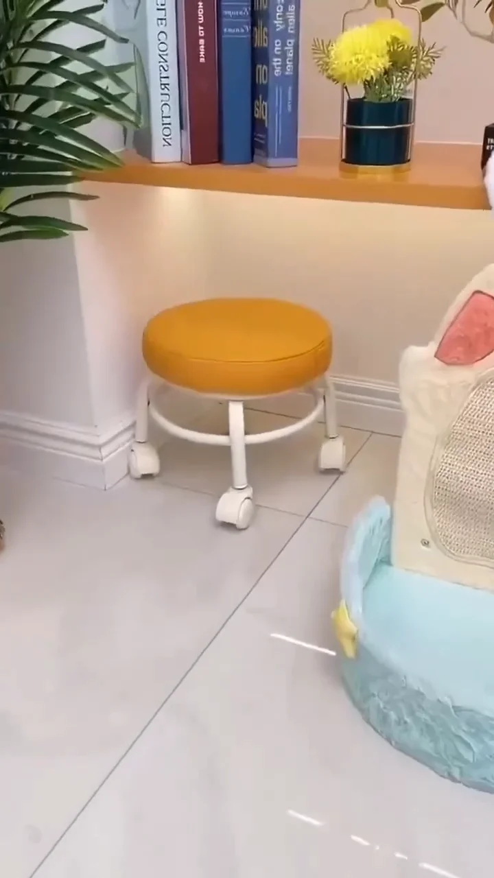 Rotating Rolling Stool with Universal Casters - PU Leather Stool for ...