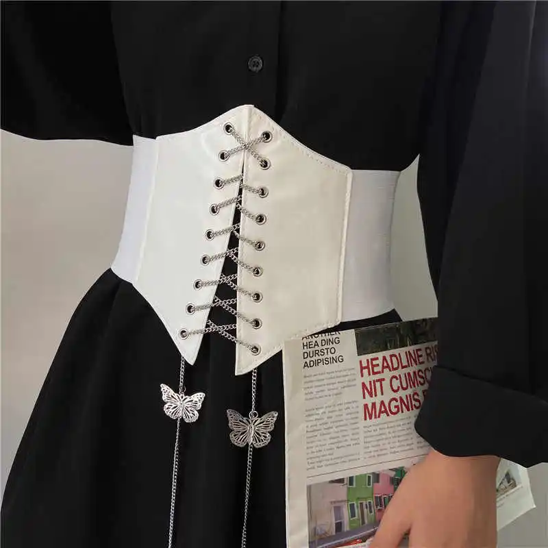Designer Metal Stretch Butterfly Elastic Waist Cincher 1pcs European and American Versatile Dress Suit Shirt Chain Waist Belt