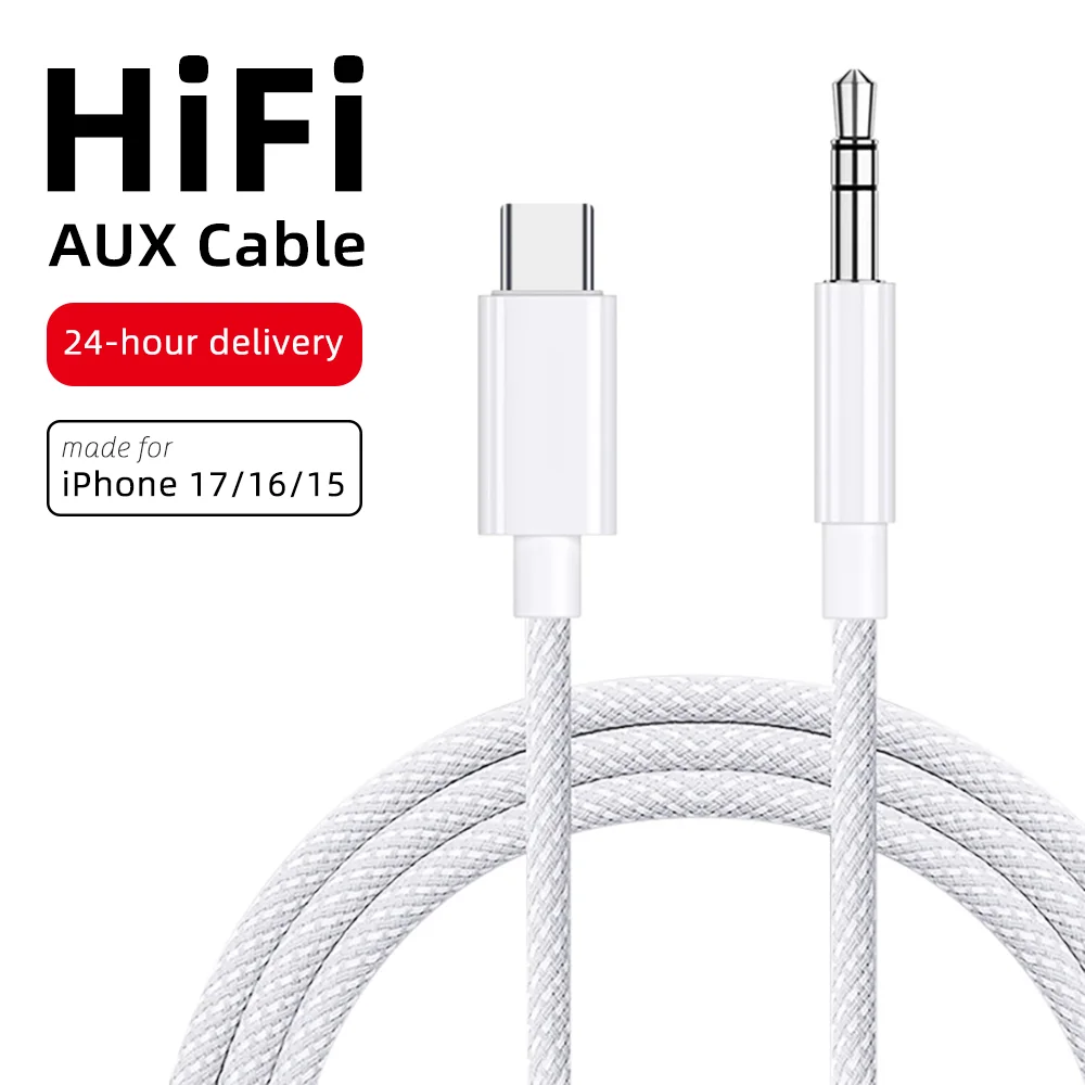 AUX Audio Cable Type C USB C to 3.5mm Jack AUX Cord Car Speaker Headphones Adapter for iPhone 17 16 15 for Samsung Galaxy Xiaomi