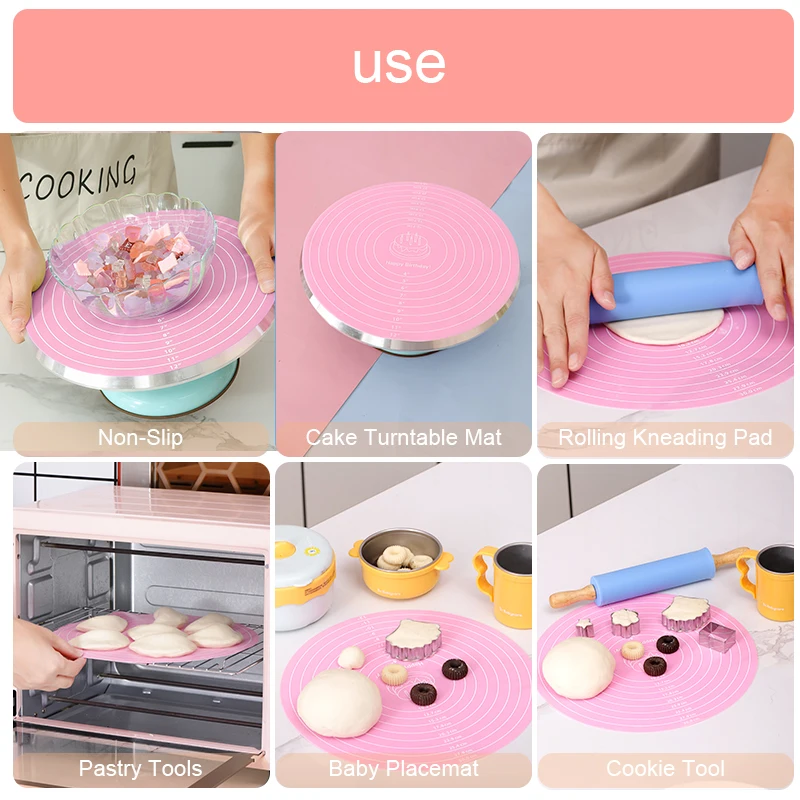 30cm Cake Turntable Mat Round Cake Baking Mat Nonslip Mat With Scale Silicone Dough Mat Pastry Pad Heat Resistant Kitchen Gadget