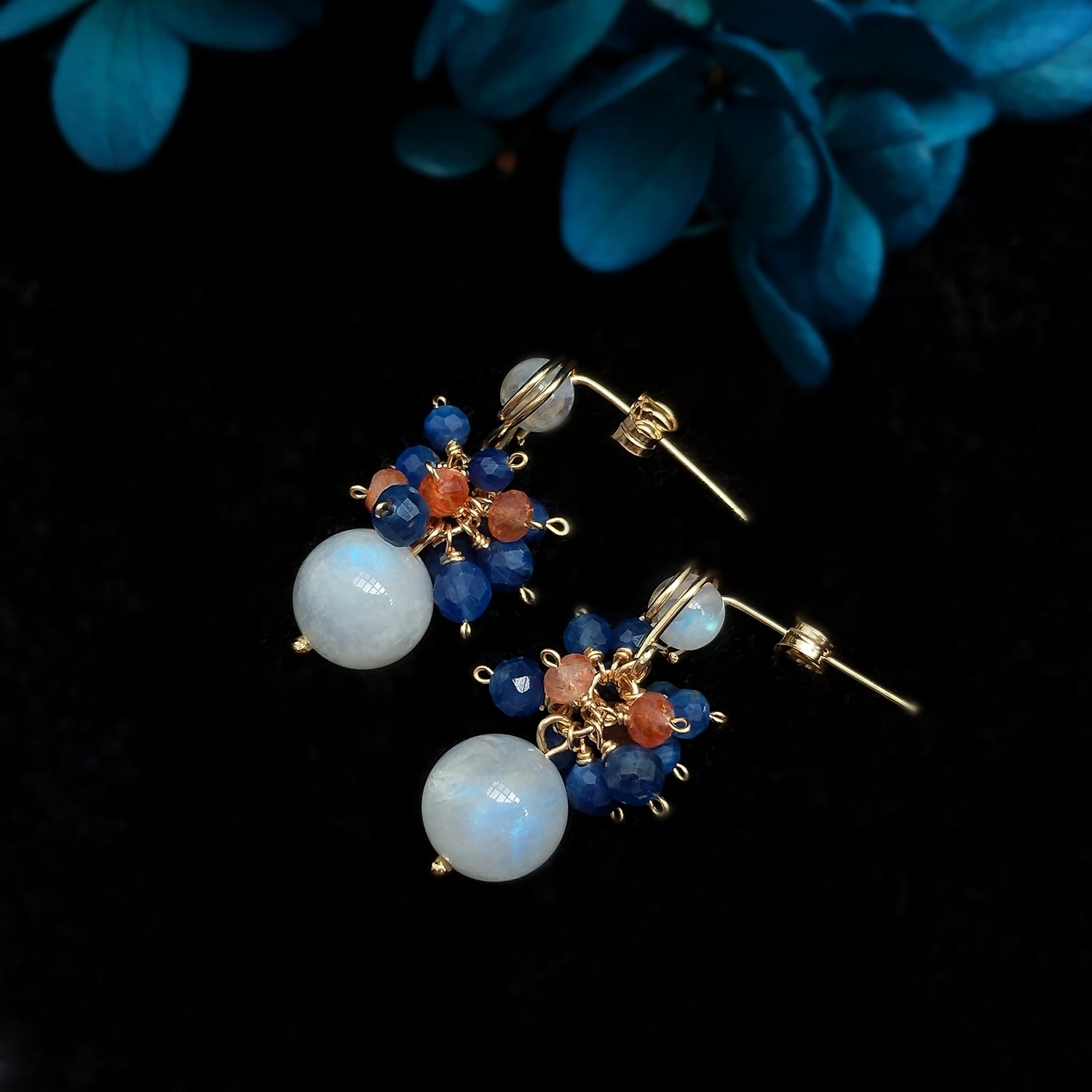 

Lii Ji Moonstone Kyanite Golden Strawberry Quartz Earrings Gemstone American 14K Gold Filled Handmade Stud Earrings