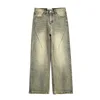 Retro Loose Wide Leg Denim Pants Men Washed Distressed Straight-leg Pants Streetwear Jeans Mens 1